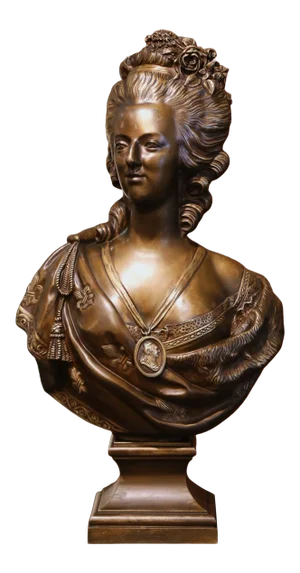 18th Century French Patinated Bronze Marie Antoinette Bust Signed F. Lecomte