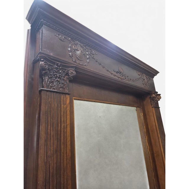 American Monumental Restored Chicago Architectural Salvage Mahogany Pier / Hall Mirror For Sale - Image 3 of 5