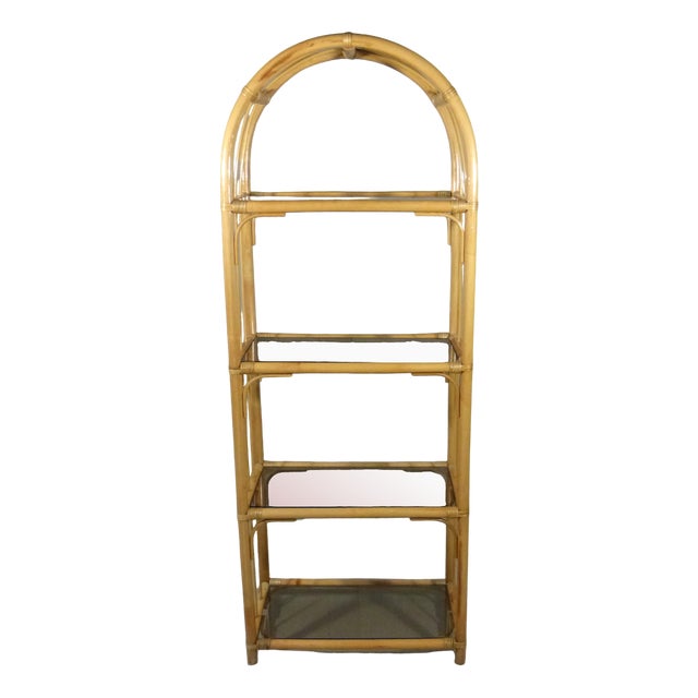 Vintage Rack in Rattan and Smoked Glass, 1970s For Sale