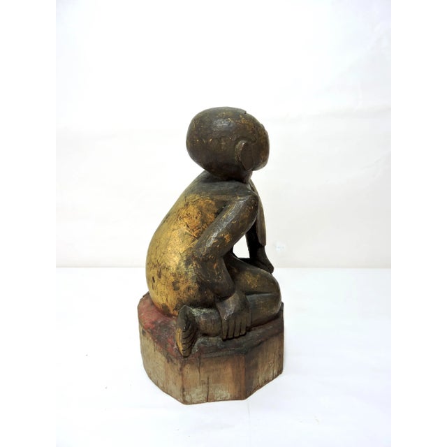 Figurative Late 19th Century Antique Gilt Wood Hand Carved Burmese Monk Figure For Sale - Image 3 of 7