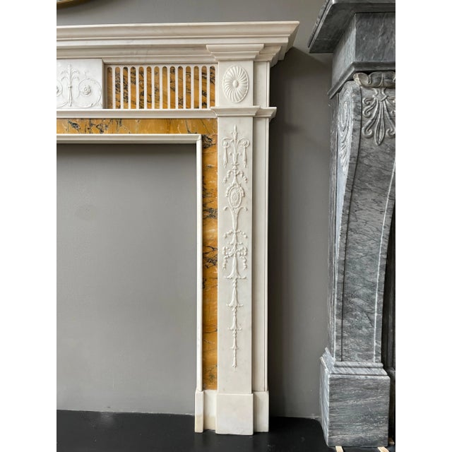 White 19th Century Neoclassical Statuary White and Sienna Marble Fireplace Mantel For Sale - Image 8 of 10