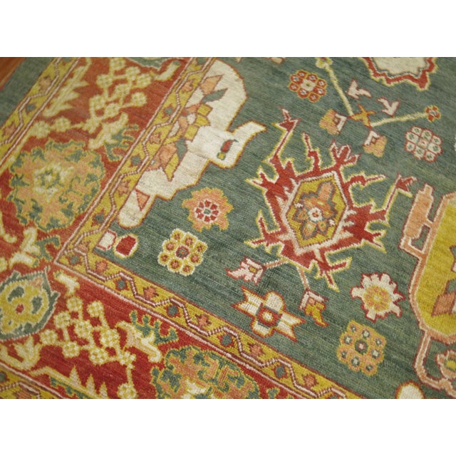 Traditional Green Square Large Oushak, 11'2'' X 12'3'' For Sale - Image 9 of 10