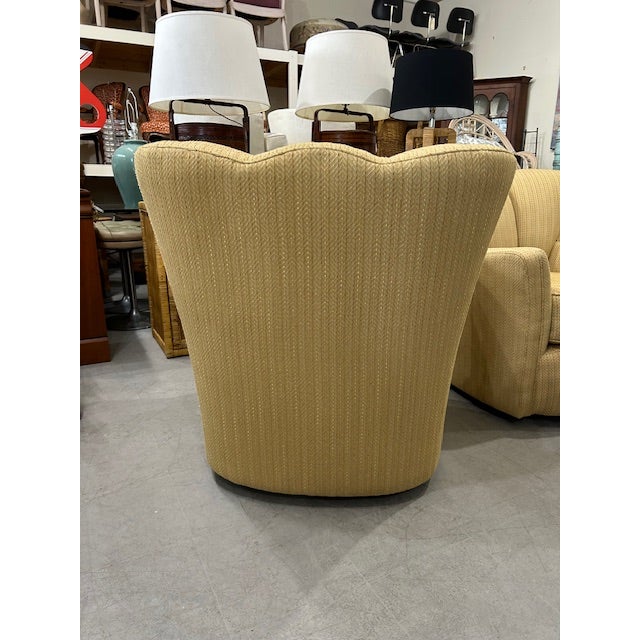 Early 21st Century Channel Back Scalloped Swivel Chairs, a Pair For Sale - Image 5 of 8