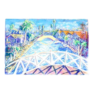 Contemporary "Venice Canal, California" Painted Mono Print on Paper For Sale
