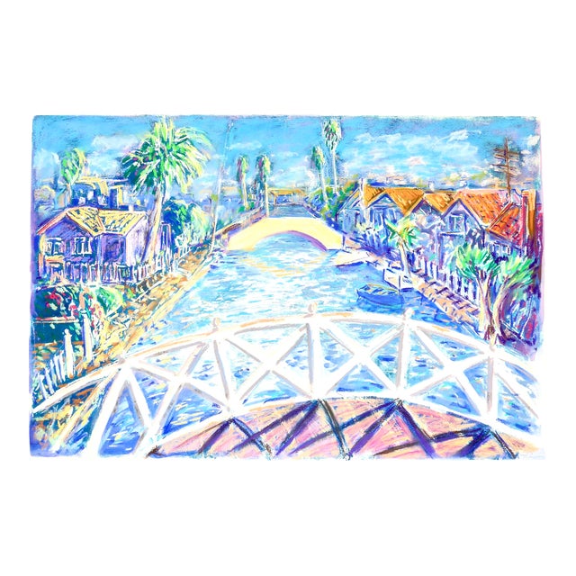 Contemporary "Venice Canal, California" Painted Mono Print on Paper For Sale