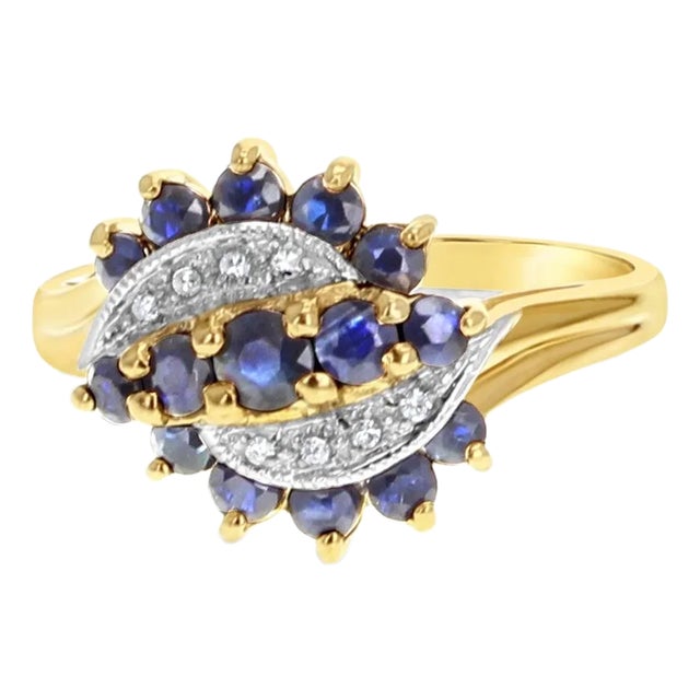 Sapphire & Diamond Pave Ring 10k Yellow Gold, Size 7.5 For Sale
