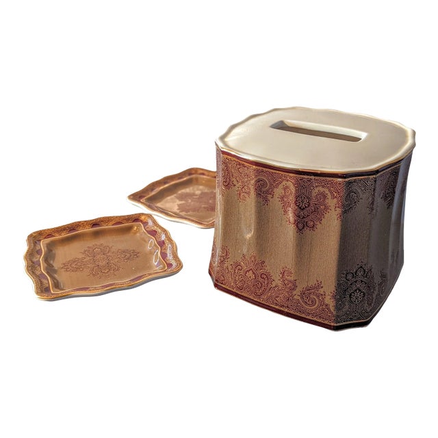 Baroque Style Paisley Pattern Tissue Box Cover Set - 3 Pieces For Sale