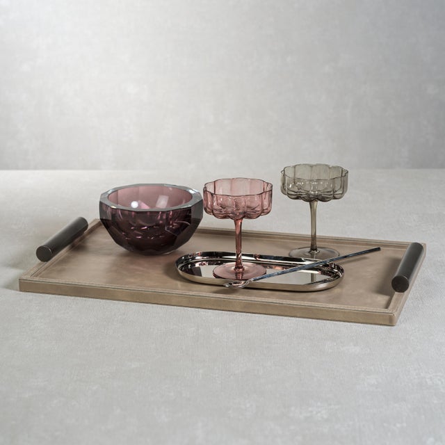 Contemporary Cameroon Rectangular Mink Leather Serving Tray with Handles, Large For Sale - Image 3 of 3
