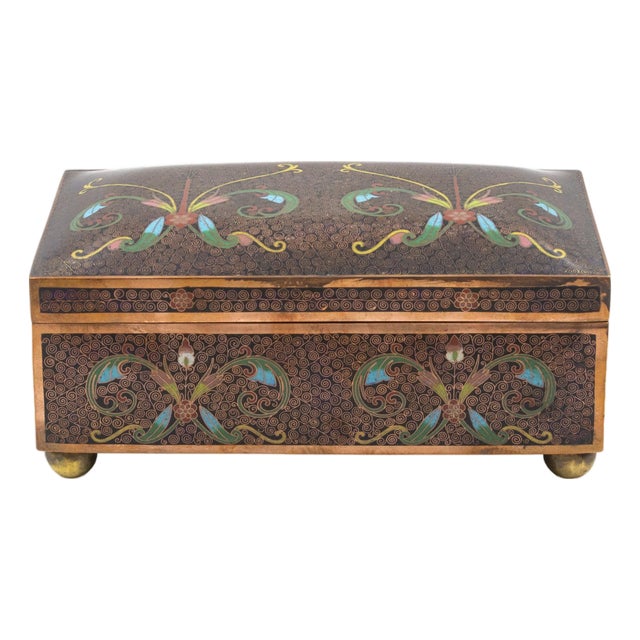 Cloisonné Enamel Box With Floral and Scrollwork Decoration, Late 19th to Early 20th Centur For Sale