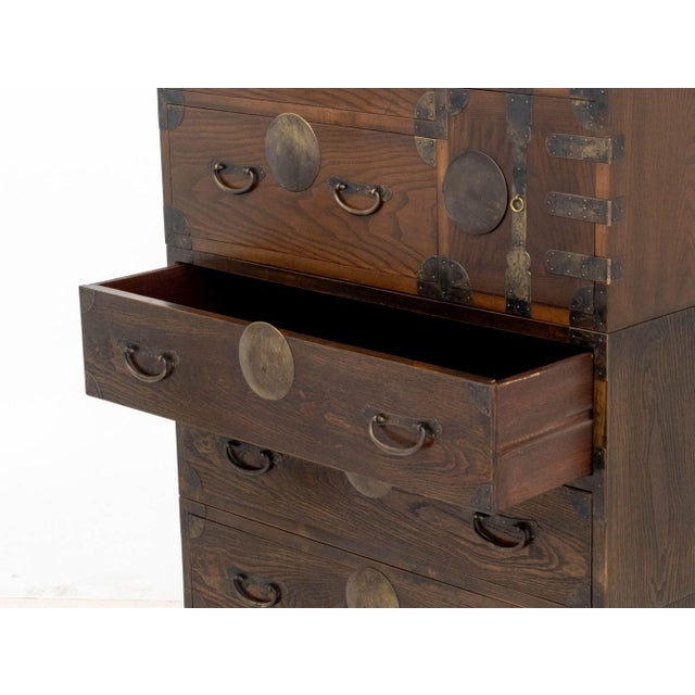 Korean Brass Mounted Three-Part Elm Tansu Chest For Sale In New York - Image 6 of 11