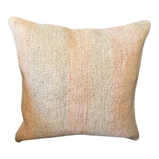 Vintage Turkish Hemp Pillow, Natural Blush Pink Ivory Cushion, Handwoven Anatolian Pillow With Insert, 16x16 In For Sale