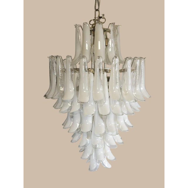 Murano Contemporary Attributed to Mazzega Murano Glass Chandelier, Italy, 85 Handblown Glass Petals, 13 Lights - a Pair For Sale - Image 4 of 4