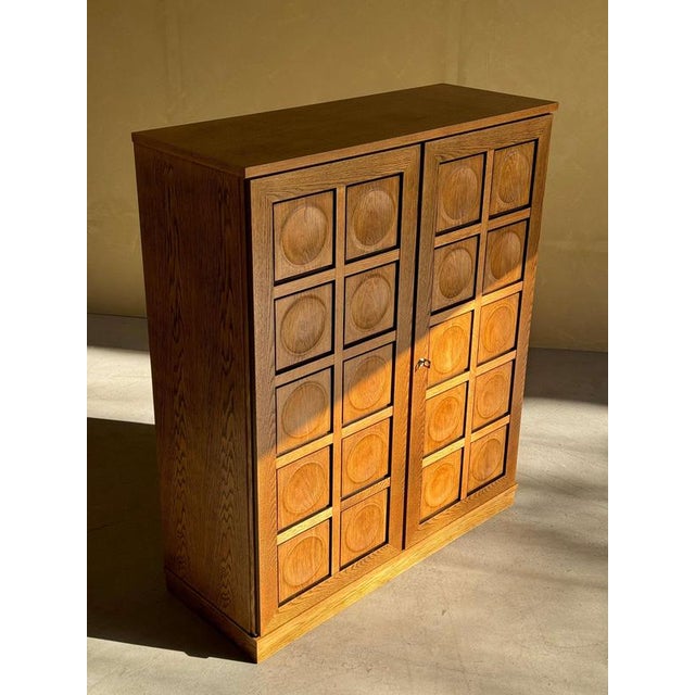 Tan Brutalist Oak Highboard Cabinet, 1980s For Sale - Image 8 of 12