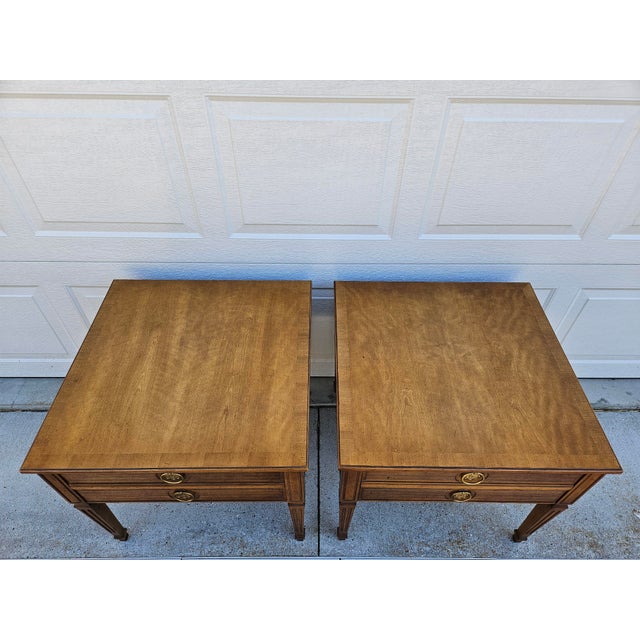 Brown Henredon Walnut Square Side Tables Banded Tops For Sale - Image 8 of 13
