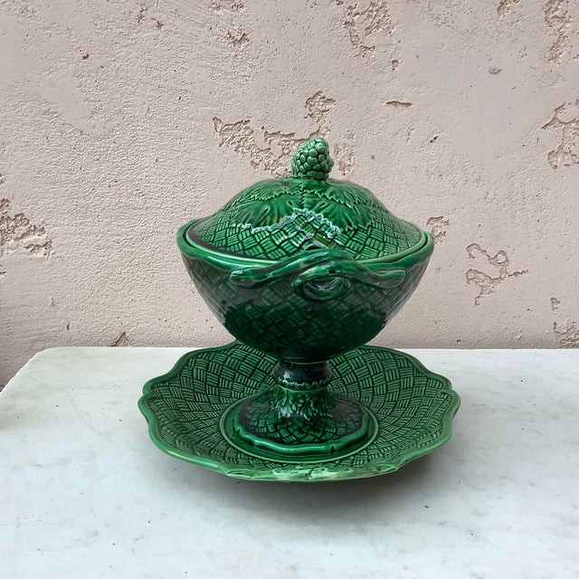 19th Century Majolica Green Tureen With Stand Bordeaux Chairish
