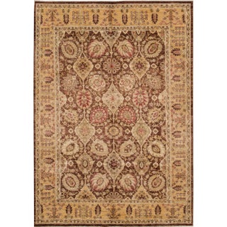 Modern Paki Peshawar Wool Rug in Brown and Gold With Allover Floral Design For Sale