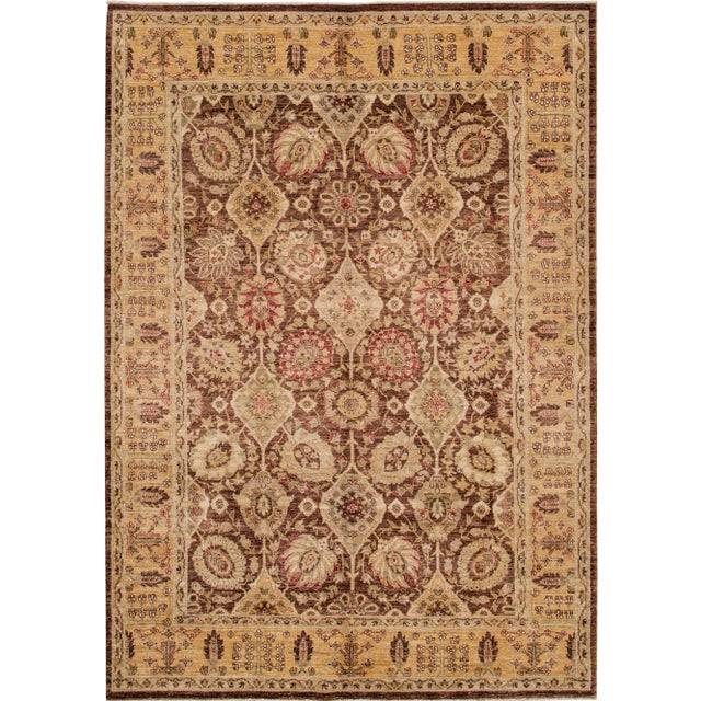 Modern Paki Peshawar Wool Rug in Brown and Gold With Allover Floral Design For Sale