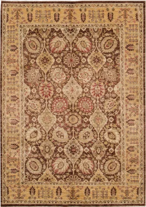 Modern Paki Peshawar Wool Rug in Brown and Gold With Allover Floral Design