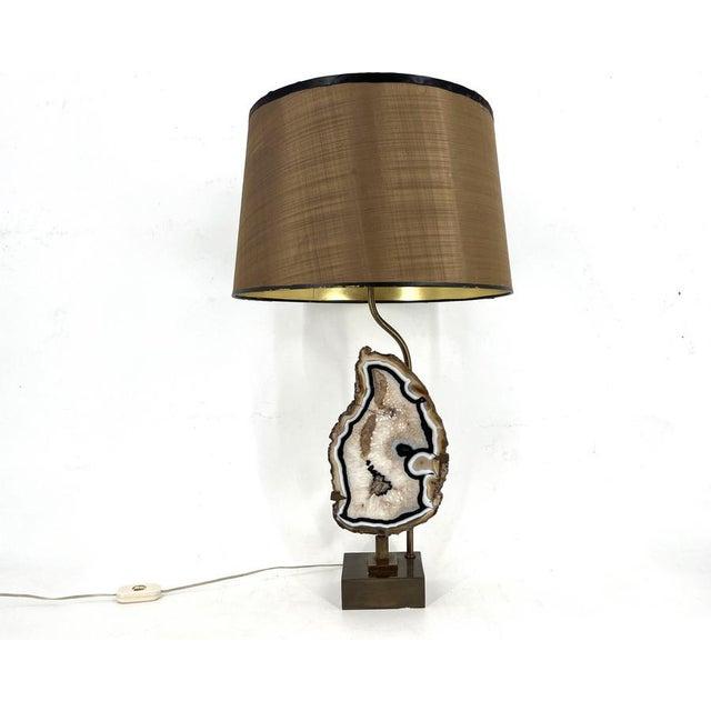 Vintage Brass Agate Slice Table Lamp, 1970s For Sale - Image 4 of 12