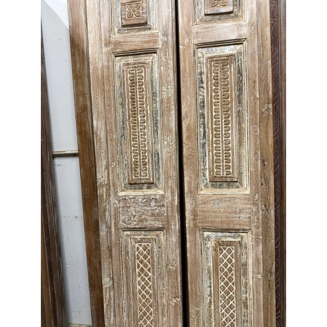 Antique Hand-Carved Floral French Doors – Rustic Double Doors, Hinged or Sliding Barn Style 80x28 For Sale - Image 4 of 7