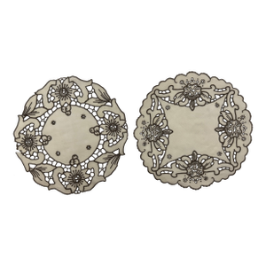1950s Two Embroidered Doilies 9.5 In. Wide