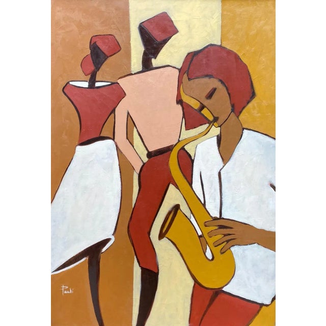 Charcoal Gilbert Pauli, The Saxophonist, Oil on Canvas, 1995 For Sale - Image 8 of 8