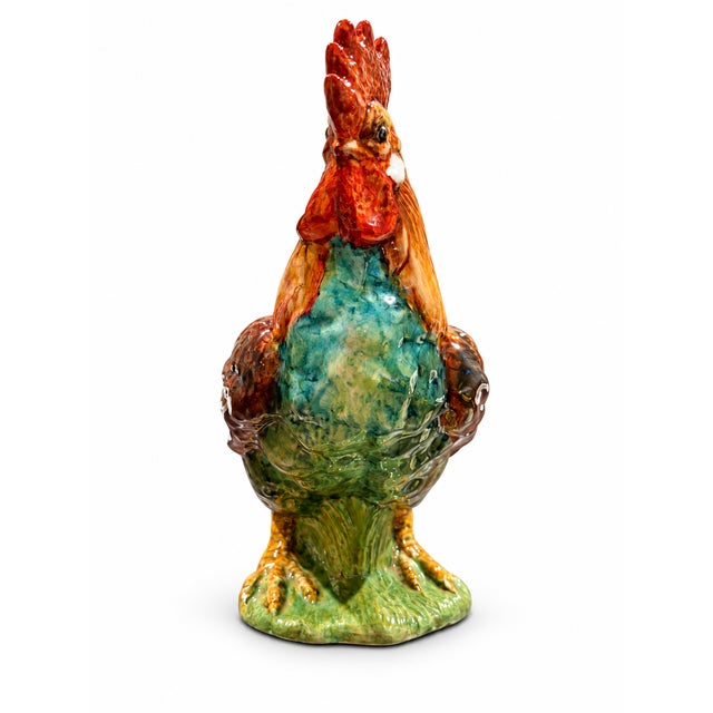 Transitional Mid-20th-Century Glazed Ceramic Rooster Figurine For Sale - Image 3 of 7