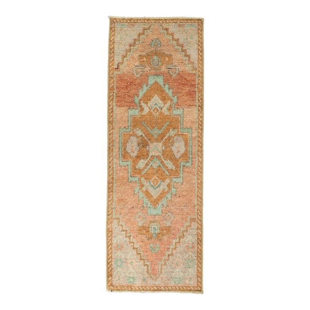 Turkish Mini Rug Oriental Hand Knotted Vintage Rug 1'3" x 3'7" #21295 For Sale