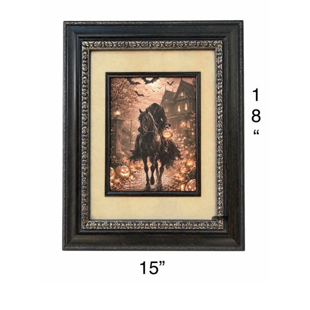 Set of 3 Framed Headless Horseman Halloween Prints in Ornate Gothic Frames For Sale - Image 11 of 12
