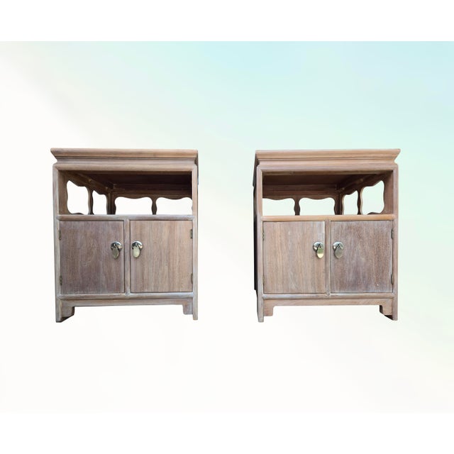 Mid 20th Century Pair of Cerused Walnut "Far East" Restored Nightstands/End Tables by Michael Taylor for Baker Furniture For Sale - Image 9 of 14