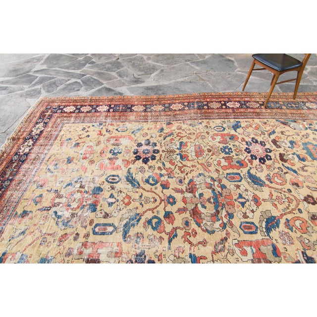 Late 19th Century 1880s Antique Allover Macaroon Yellow Blue Hand-Knotted Rug - 10’7” X 13’ For Sale - Image 5 of 11