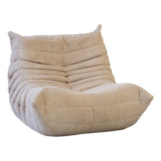 Togo Lounge Chair in Beige Corduroy by Michel Ducaroy for Ligne Roset, 1970 For Sale