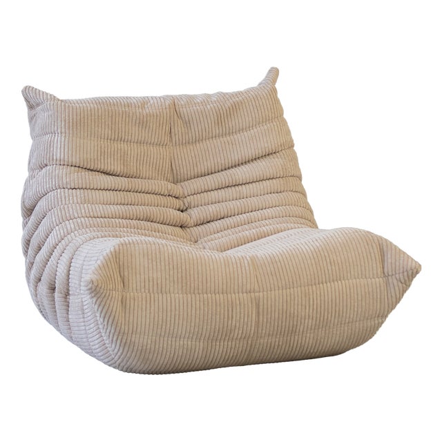 Togo Lounge Chair in Beige Corduroy by Michel Ducaroy for Ligne Roset, 1970 For Sale
