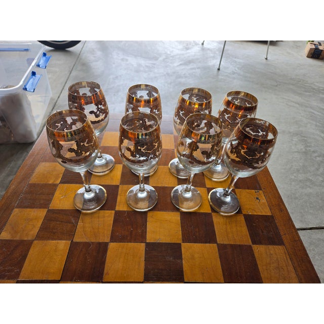 set of 8 vintage 24kt gold crystal wine glasses