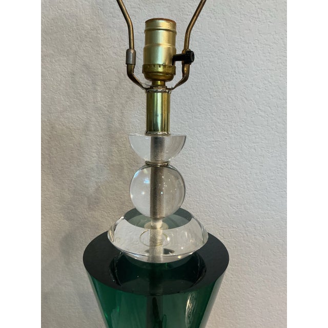 Teal 1970s Van Teal Mid-Century Modern Green, Black & Gold Lucite Table Lamp For Sale - Image 8 of 12