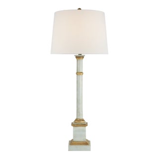 Suzanne Kasler by Visual Comfort Signature Josephine Table Lamp in Light Blue with Antique Gold Leaf with Linen Shade For Sale
