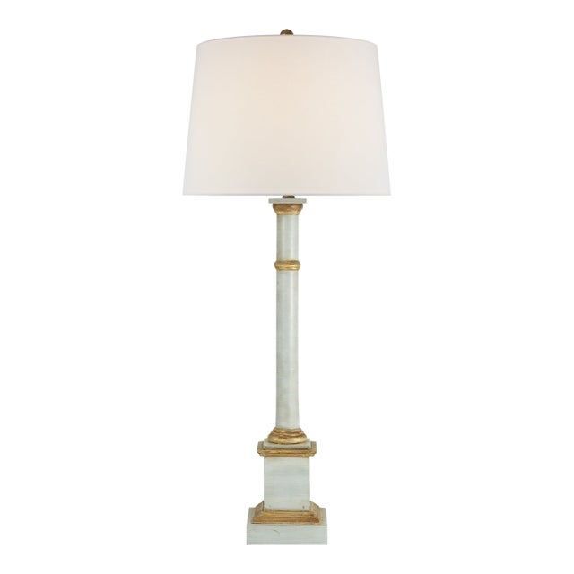 Suzanne Kasler by Visual Comfort Signature Josephine Table Lamp in Light Blue with Antique Gold Leaf with Linen Shade For Sale