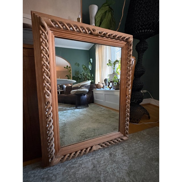 Modern Large Italian Mid Century Braided Twist Wood Mirror For Sale - Image 3 of 6