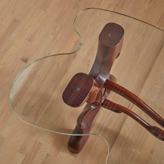 Sculptural Walnut + Glass Top Console Table Attributed to Paul László, 1950s For Sale - Image 9 of 11