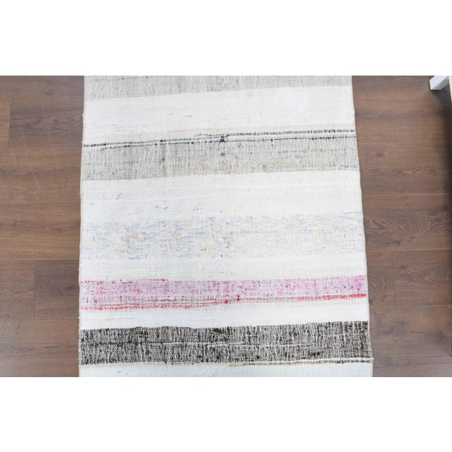 White Vintage Turkish Hand-Knotted Wool Cotton White Kilim Runner Rug For Sale - Image 8 of 10
