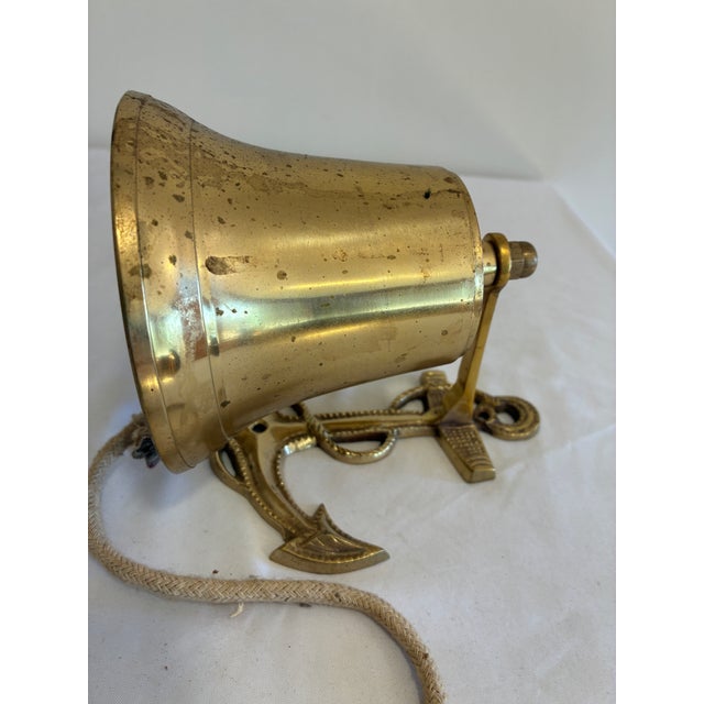 Mid-Century Modern Vintage Solid Brass Anchor Bell With Rope Pull For Sale - Image 3 of 9
