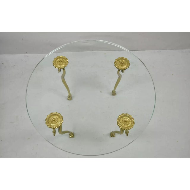 Metal Vintage Regency Maison Jansen Style Brass Swan & Glass Small Round Coffee Table For Sale - Image 7 of 12