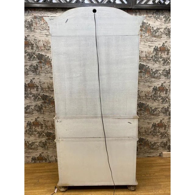 Shabby Chic Vintage French Provincial Hand Carved White Secretary Desk and Display Cabinet For Sale - Image 3 of 9