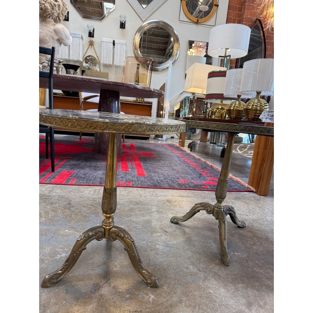 Pair of Italian Brass Pedestal Side Tables With Marble Tops, 1970s For Sale - Image 9 of 10