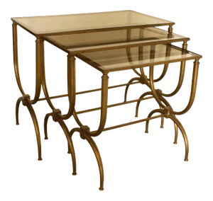 1960s Art Deco Brass and Smoked Glass Nesting Tables - 3 Pieces