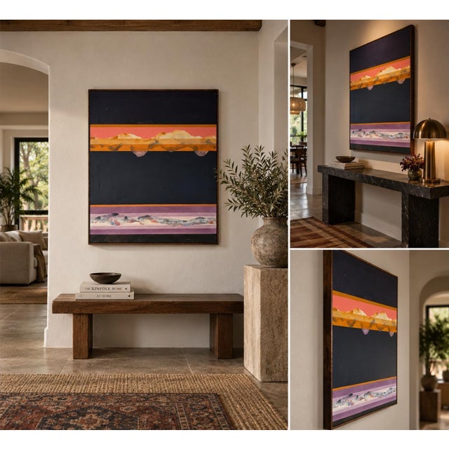 Striking 1979 abstract painting by John Almquist, titled “Dream Series – Earth #7.” This large vertical composition...
