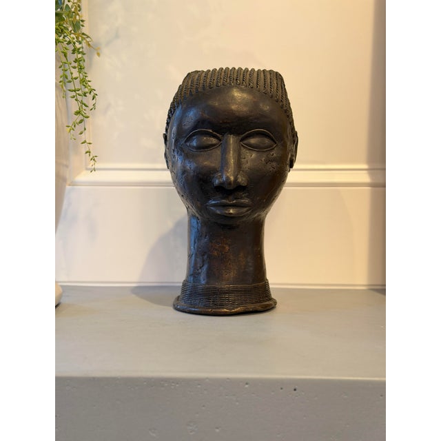 Vintage Mid-20th Century Bronze Female Sculpture Made in the Style of the Traditional Benin People For Sale - Image 9 of 10