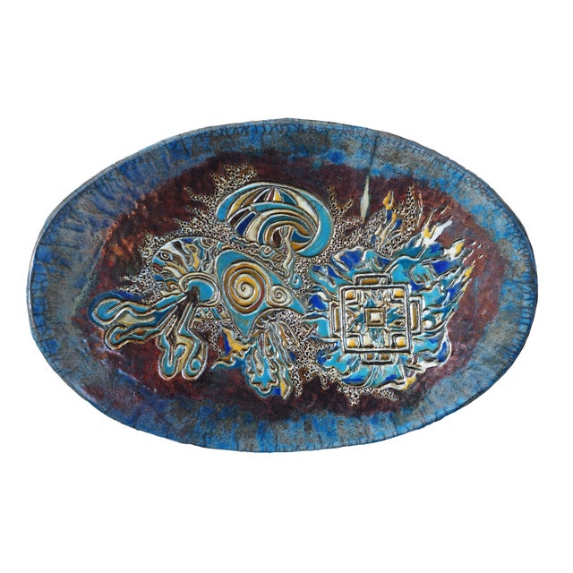 Blue Raku Ceramic Centerpiece Plate Dance of the Jellyfish, Italy, 2024 For Sale - Image 8 of 8