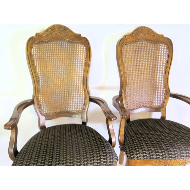 1960s French Bergère Cane and Chestnut Wooden Open Arm Chairs/ a Pair For Sale - Image 5 of 8