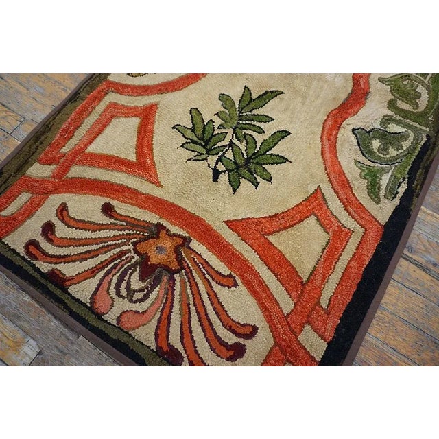 Impressive Beige, Red and Green Color With Floral Design Antique American Hooked Rug For Sale - Image 10 of 10